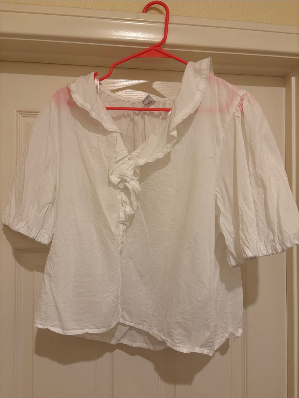 White Ruffled V-Neck Women's Top